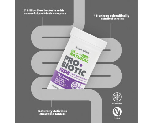 Детское здоровье NaturesPlus, GI Natural Probiotic Kids, детские пробиотики, ягодный вкус, 7 миллиардов КОЕ, 30 жевательных таблеток Детское здоровье NaturesPlus, GI Natural Probiotic Kids, детские пробиотики, ягодный вкус, 7 миллиардов КОЕ, 30 жевательных таблеток