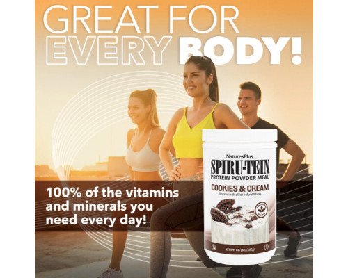 Для похудения и контроля веса NaturesPlus, Spiru-Tein Protein Powder Meal, печенье и сливки, 525 г (1,15 фунта) Для похудения и контроля веса NaturesPlus, Spiru-Tein Protein Powder Meal, печенье и сливки, 525 г (1,15 фунта)