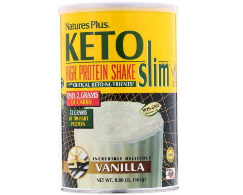 Nature's Plus, Keto Slim, насыщенный протеиновый коктейль, ваниль, 0,80 фунта (363 г) Nature's Plus, Keto Slim, насыщенный протеиновый коктейль, ваниль, 0,80 фунта (363 г)