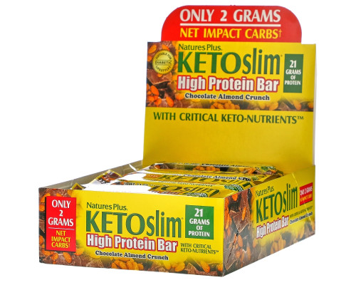 Nature's Plus, KETOslim, батончик с высоким содержанием протеина, шоколад и миндаль, 12 батончиков по 2,1 унции (60 г) каждый Nature's Plus, KETOslim, батончик с высоким содержанием протеина, шоколад и миндаль, 12 батончиков по 2,1 унции (60 г) каждый