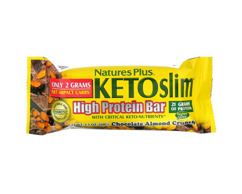 Nature's Plus, KETOslim, батончик с высоким содержанием протеина, шоколад и миндаль, 12 батончиков по 2,1 унции (60 г) каждый Nature's Plus, KETOslim, батончик с высоким содержанием протеина, шоколад и миндаль, 12 батончиков по 2,1 унции (60 г) каждый