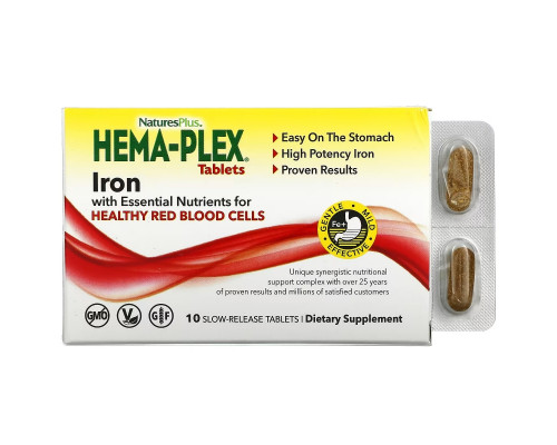NaturesPlus, Hema-Plex, Iron with Essential Nutrients for Healthy Red Blood Cells , 10 Slow Release Tablets NaturesPlus, Hema-Plex, Iron with Essential Nutrients for Healthy Red Blood Cells , 10 Slow Release Tablets