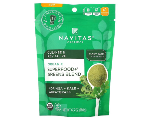 Navitas Organics, Organic Superfood+ Greens Blend, Moringa + Kale + Wheatgrass, 6.3 oz (180 g) Navitas Organics, Organic Superfood+ Greens Blend, Moringa + Kale + Wheatgrass, 6.3 oz (180 g)