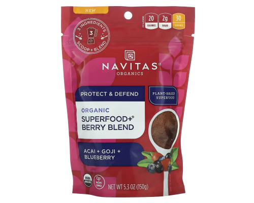 Navitas Organics, Organic Superfood + Berry Blend, Acai + Goji + Blueberry, 5.3 oz (150 g) Navitas Organics, Organic Superfood + Berry Blend, Acai + Goji + Blueberry, 5.3 oz (150 g)