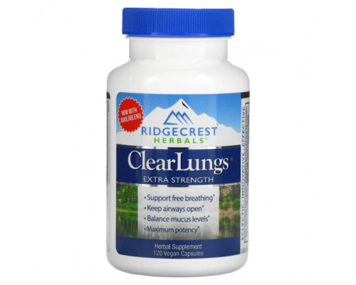 Для здоровья дыхательной системы RidgeCrest Herbals, ClearLungs, особая сила, 120 веганских капсул Для здоровья дыхательной системы RidgeCrest Herbals, ClearLungs, особая сила, 120 веганских капсул