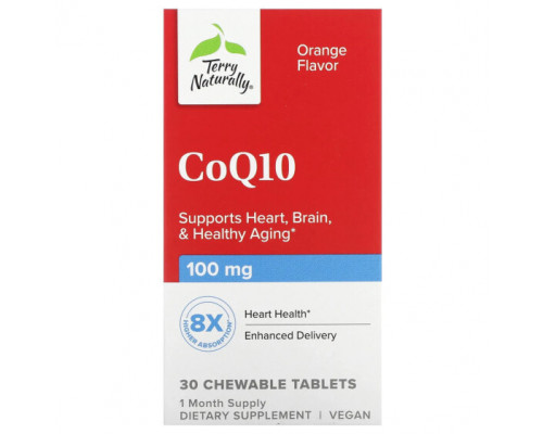 Антиоксиданты Terry Naturally, CoQ10, апельсин, 100 мг, 30 жевательных таблеток Антиоксиданты Terry Naturally, CoQ10, апельсин, 100 мг, 30 жевательных таблеток