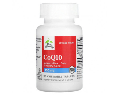 Антиоксиданты Terry Naturally, CoQ10, апельсин, 100 мг, 30 жевательных таблеток Антиоксиданты Terry Naturally, CoQ10, апельсин, 100 мг, 30 жевательных таблеток
