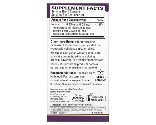 Terry Naturally Terry Naturally Tri-Iodine 625 мг 90 капсул Terry Naturally Terry Naturally Tri-Iodine 625 мг 90 капсул