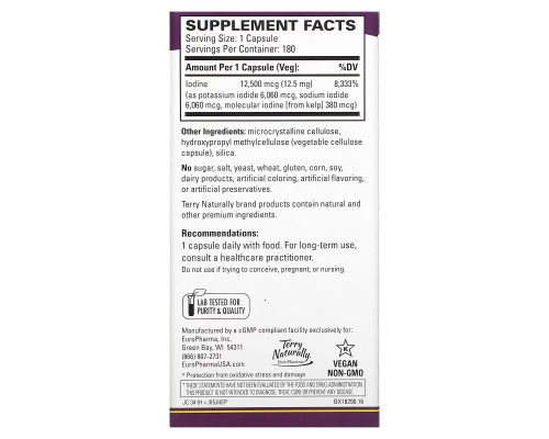 Terry Naturally Terry Naturally Tri-Iodine 125 мг 180 капсул Terry Naturally Terry Naturally Tri-Iodine 125 мг 180 капсул