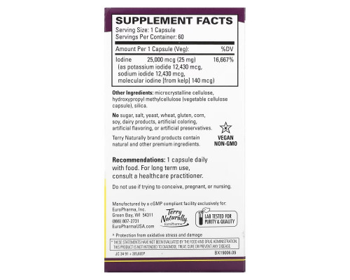 Terry Naturally, Tri-Iodine, 25 мг, 60 капсул Terry Naturally, Tri-Iodine, 25 мг, 60 капсул