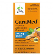 Имбирь и куркума Terry Naturally, CuraMed, куркумин для превосходной усвояемости, 100 мг, 60 жевательных таблеток