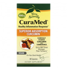 Имбирь и куркума Terry Naturally, CuraMed, куркумин для улучшенной усвояемости, 500 мг, 60 капсул