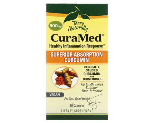 Имбирь и куркума Terry Naturally, CuraMed, куркумин для улучшенной усвояемости, 500 мг, 60 капсул Имбирь и куркума Terry Naturally, CuraMed, куркумин для улучшенной усвояемости, 500 мг, 60 капсул