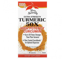 Имбирь и куркума Terry Naturally, Extra Strength Turmeric 50X, высокоэффективный куркумин, 1000 мг, 60 капсул