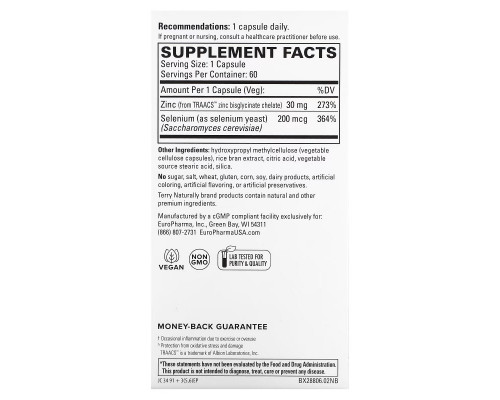 Terry Naturally, Zinc Plus Selenium, 60 Capsules Terry Naturally, Zinc Plus Selenium, 60 Capsules