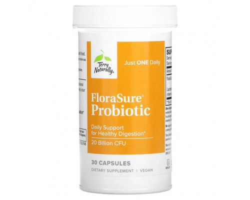 Пребиотики и пробиотики Terry Naturally, FloraSure Probiotic, 20 млрд КОЕ, 30 капсул Пребиотики и пробиотики Terry Naturally, FloraSure Probiotic, 20 млрд КОЕ, 30 капсул