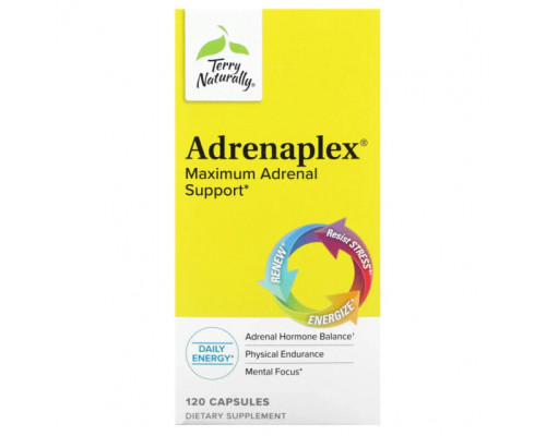 Улучшение памяти и работы мозга Terry Naturally, Adrenaplex, максимальная поддержка надпочечников, 120 капсул Улучшение памяти и работы мозга Terry Naturally, Adrenaplex, максимальная поддержка надпочечников, 120 капсул