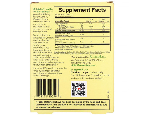 ChildLife, Healthy Vision SoftMelts, Natural Berry Flavor, 27 Tablets ChildLife, Healthy Vision SoftMelts, Natural Berry Flavor, 27 Tablets
