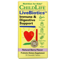 ChildLife, LiveBiotics, Immune & Digestive Support, Natural Berry Flavor, 5 Billion CFU, 30 Chewable Tablets