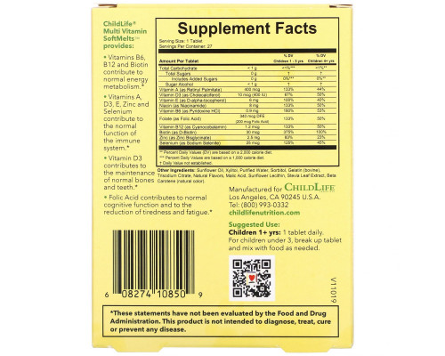 ChildLife, Multi Vitamin SoftMelts, Natural Orange Flavor, 27 Tablets ChildLife, Multi Vitamin SoftMelts, Natural Orange Flavor, 27 Tablets