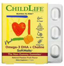 ChildLife, Omega-3 DHA + Choline SoftMelts, Natural Passion Fruit Flavor, 27 Tablets