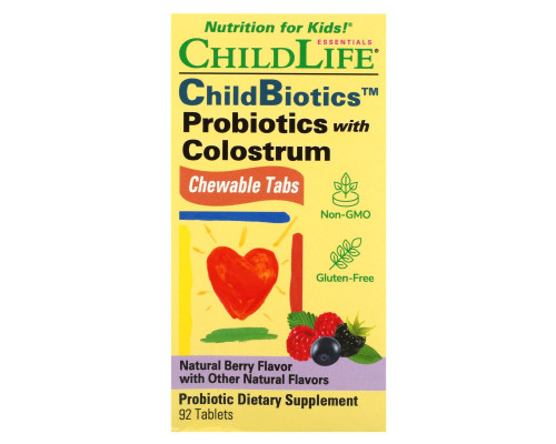 ChildLife Пробиотики с молозивом со вкусом разных ягод 90 жевательных таблеток ChildLife Пробиотики с молозивом со вкусом разных ягод 90 жевательных таблеток