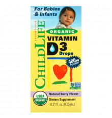 ChildLife, Капли с органическим витамином D3, природный ягодный вкус, 400 МЕ, 0,338 жидких унций (10 мл)