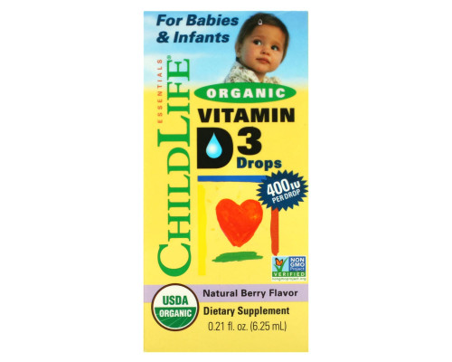 ChildLife, Капли с органическим витамином D3, природный ягодный вкус, 400 МЕ, 0,338 жидких унций (10 мл) ChildLife, Капли с органическим витамином D3, природный ягодный вкус, 400 МЕ, 0,338 жидких унций (10 мл)