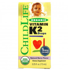 ChildLife, Органические капли витамина K2, натуральный ягодный вкус, 0,406 унций (12 мл)