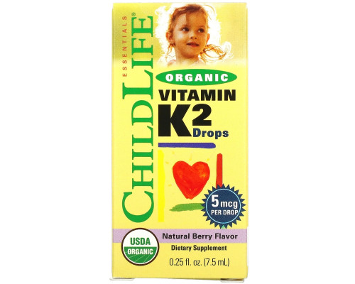 ChildLife, Органические капли витамина K2, натуральный ягодный вкус, 0,406 унций (12 мл) ChildLife, Органические капли витамина K2, натуральный ягодный вкус, 0,406 унций (12 мл)