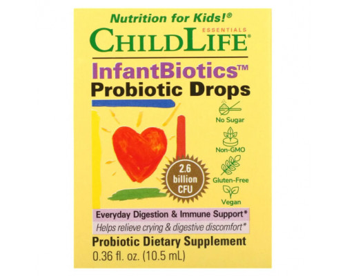 Детское здоровье ChildLife Essentials, Essentials, InfantBiotics, пробиотические капли, 2,6 млрд КОЕ, 10,5 мл (0,36 жидк. Унции) Детское здоровье ChildLife Essentials, Essentials, InfantBiotics, пробиотические капли, 2,6 млрд КОЕ, 10,5 мл (0,36 жидк. Унции)