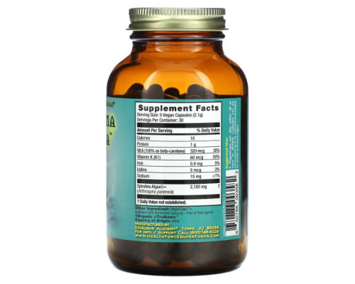 Водоросли HealthForce Superfoods, Спирулина и манна, 150 веганских капсул Водоросли HealthForce Superfoods, Спирулина и манна, 150 веганских капсул