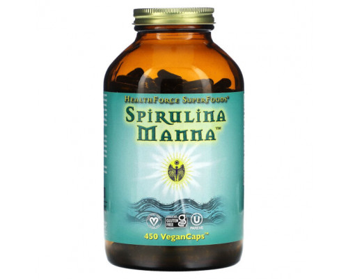 Водоросли HealthForce Superfoods, Спирулина манна, 450 веганских капсул Водоросли HealthForce Superfoods, Спирулина манна, 450 веганских капсул