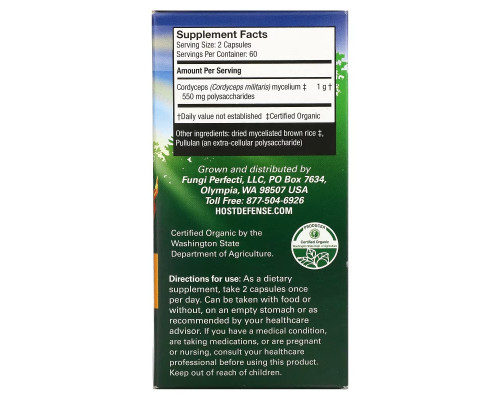 Fungi Perfecti Host Defense Кордицепс 120 растительных капсул Fungi Perfecti Host Defense Кордицепс 120 растительных капсул