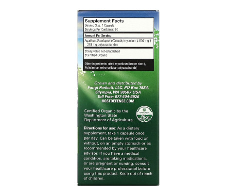 Fungi Perfecti Host Defense Агарикон 60 вегетарианских капсул Fungi Perfecti Host Defense Агарикон 60 вегетарианских капсул