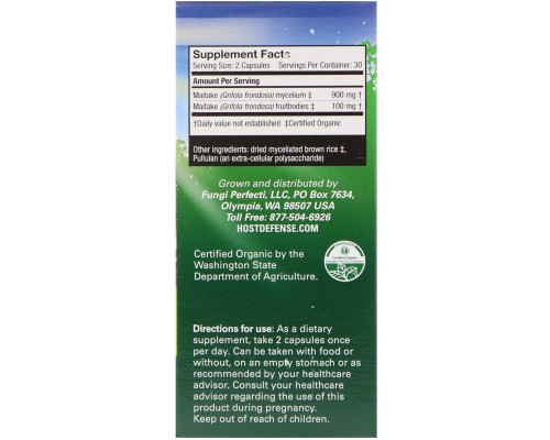 Fungi Perfecti, Host Defense Mushrooms, органическая грифола курчавая, 60 вегетарианских капсул Fungi Perfecti, Host Defense Mushrooms, органическая грифола курчавая, 60 вегетарианских капсул
