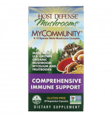 Fungi Perfecti, Host Defense Mushrooms, MyCommunity, Comprehensive Immune Support, 30 Veggie Caps