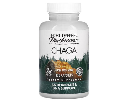 Fungi Perfecti, Host Defense, чага, 120 растительных капсул Fungi Perfecti, Host Defense, чага, 120 растительных капсул