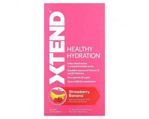 Электролиты Xtend, Healthy Hydration, клубника и банан, 15 пакетиков по 8,6 г (0,3 унции) Электролиты Xtend, Healthy Hydration, клубника и банан, 15 пакетиков по 8,6 г (0,3 унции)