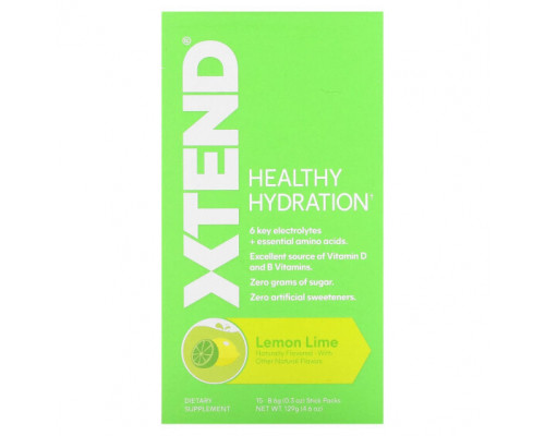 Электролиты Xtend, Healthy Hydration, лимон и лайм, 15 пакетиков по 8,6 г (0,3 унции) Электролиты Xtend, Healthy Hydration, лимон и лайм, 15 пакетиков по 8,6 г (0,3 унции)