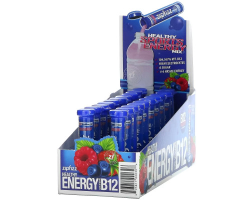 Zipfizz, Энергетическая смесь для здорового спорта с витамином B12, голубика и малина, 20 тюбиков по 11 г (0,39 унции) Zipfizz, Энергетическая смесь для здорового спорта с витамином B12, голубика и малина, 20 тюбиков по 11 г (0,39 унции)