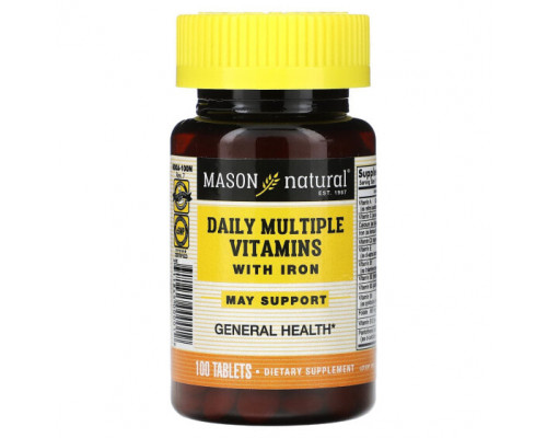 Витаминно-минеральные комплексы Mason Natural, Комплексные витамины с железом для ежедневного приема, 100 таблеток Витаминно-минеральные комплексы Mason Natural, Комплексные витамины с железом для ежедневного приема, 100 таблеток