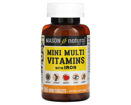 Витаминно-минеральные комплексы Mason Natural, Мультивитамины с железом, 365 мини-таблеток Витаминно-минеральные комплексы Mason Natural, Мультивитамины с железом, 365 мини-таблеток
