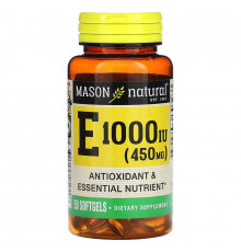 Mason Natural, Витамин E, 450 мг (1000 МЕ), 50 мягких таблеток