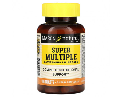 Витаминно-минеральные комплексы Mason Natural, Super Multiple 34 витаминов и минералов, 100 таблеток Витаминно-минеральные комплексы Mason Natural, Super Multiple 34 витаминов и минералов, 100 таблеток