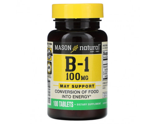 Витамины группы B Mason Natural, Витамин B-1, 100 мг, 100 таблеток Витамины группы B Mason Natural, Витамин B-1, 100 мг, 100 таблеток