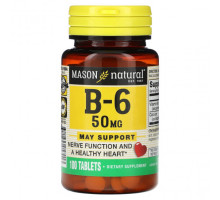 Витамины группы B Mason Natural, Витамин B6, 50 мг, 100 таблеток