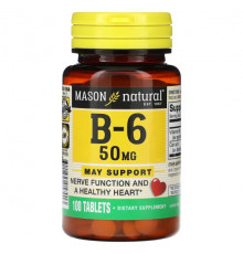 Витамины группы B Mason Natural, Витамин B6, 50 мг, 100 таблеток