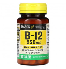 Витамины группы B Mason Natural, Витамин B-12, 250 мкг, 100 таблеток