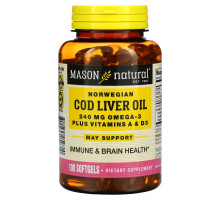 Mason Natural, Масло печени норвежской трески плюс витамины A и D3, 100 мягких таблеток